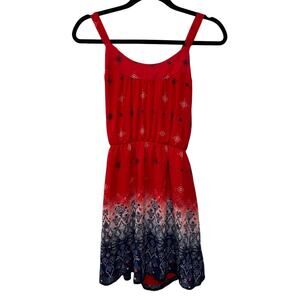 Rewind Sleeveless Crossback Scoop‎ Neck Mini Skater Dress Red Blue America M